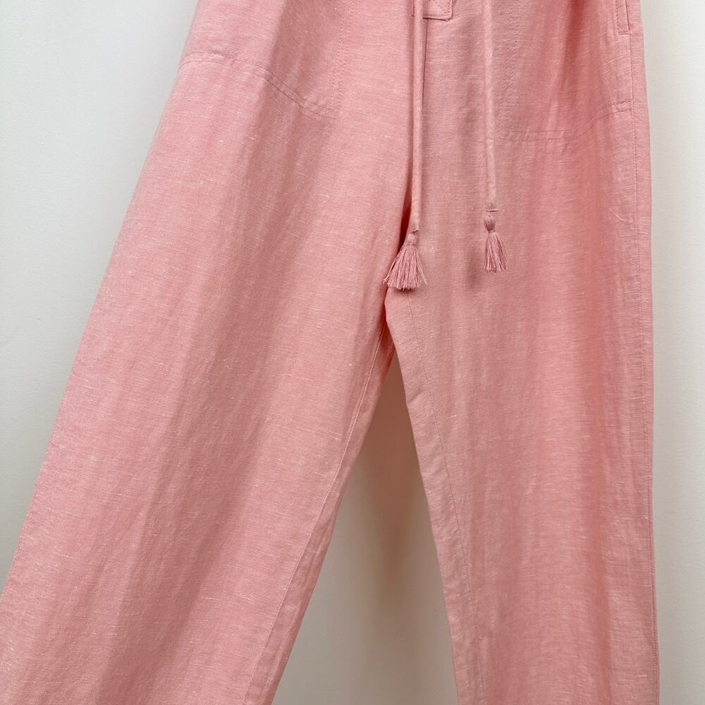 NEW Madewell Linen Blend Puff Sleeve Tassel Tie Jumpsuit Relaxed Fit Pink XXS - Picture 12 of 16